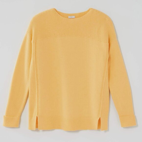 J. Jill Women's S Ribbed-Detail Pullover Sweater Dark Daffodil Yellow Slits $89 - Picture 2 of 16